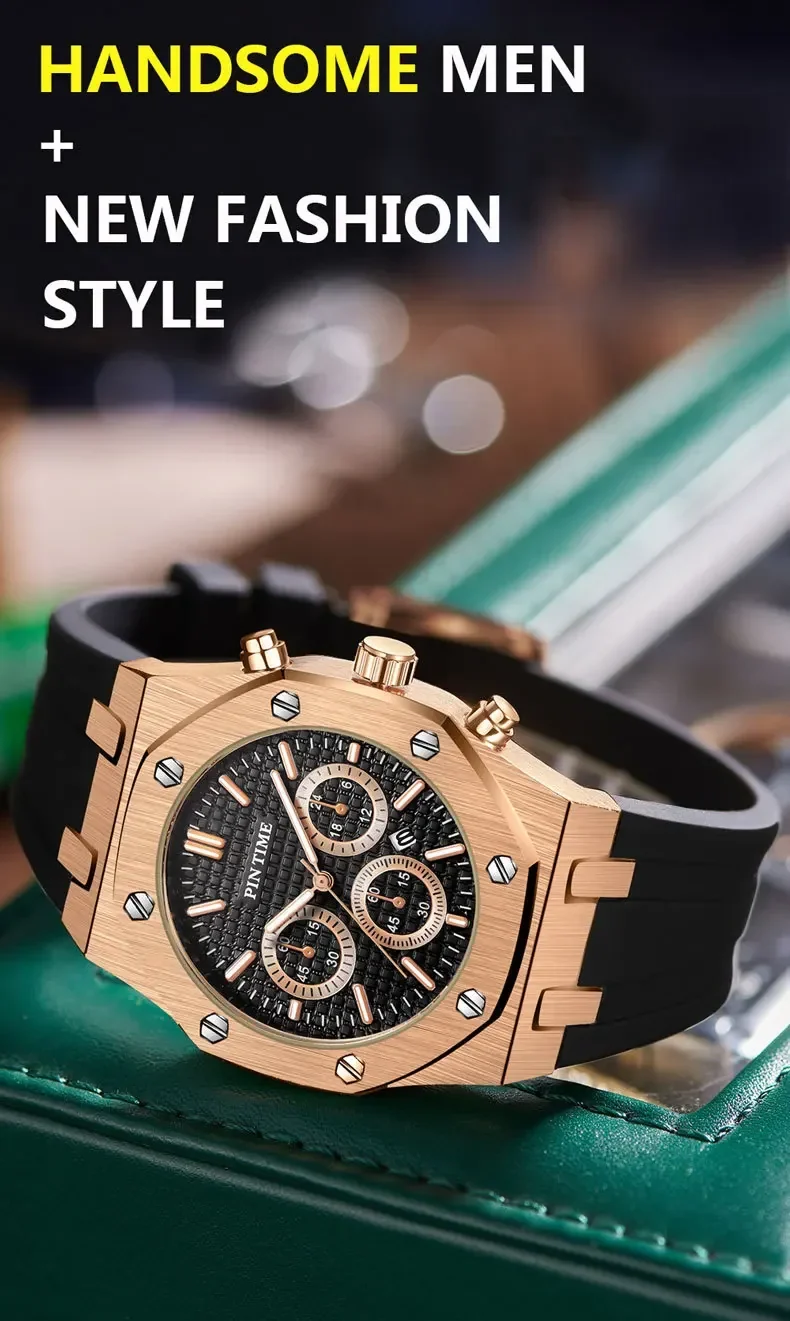 Foreign Trade Products: Men's Watch with Three Dials, Multi-Functional, Sports, Waterproof, Men's Fashion Casual Watch, Cross-Border Hot-Selling Item