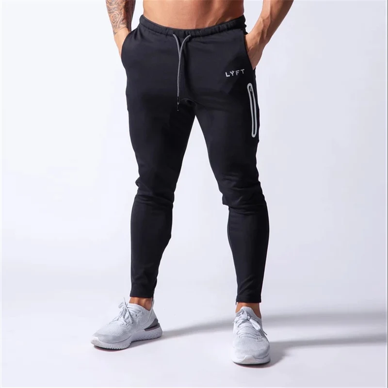 2019 Men's Sports Pants Men's Slim-Fit Elastic Invisible Zipper Casual Pants Stretch Cotton Foot-Retaining Pants Men's