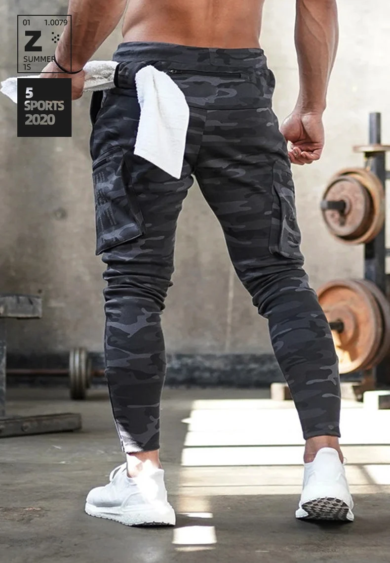 Cross-Border Men's Casual Versatile Sports Overalls Cotton Running Fitness Camouflage Trousers Zipper Decorative Trousers