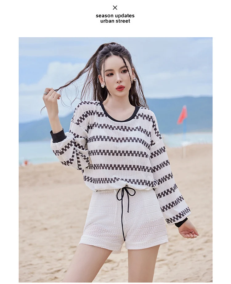 2024 new swimsuit women's split four-piece suit belly covering slimming gathered small chest South Korea ins style Hot Spring