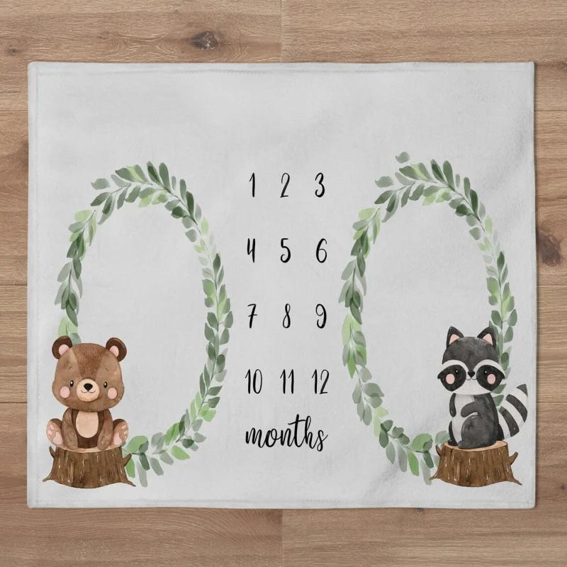 Twins Milestone Photography Blanket Flannel Blanket with Frame Baby Photo Blanket Baby Growth Memorial Blanket