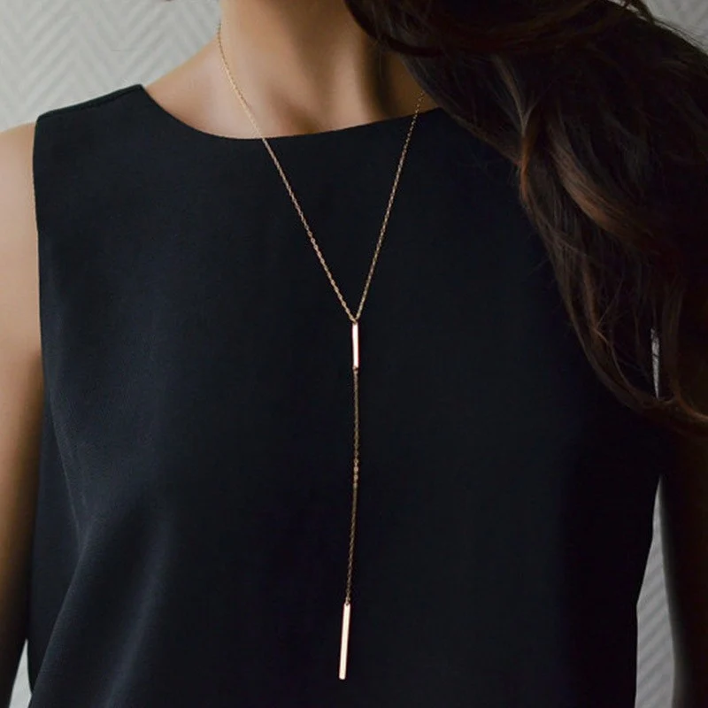 European and American Foreign Trade Jewelry Simple Two Metal Stick Short Necklace Ins Cold Wind Double Stick Pendant Necklace