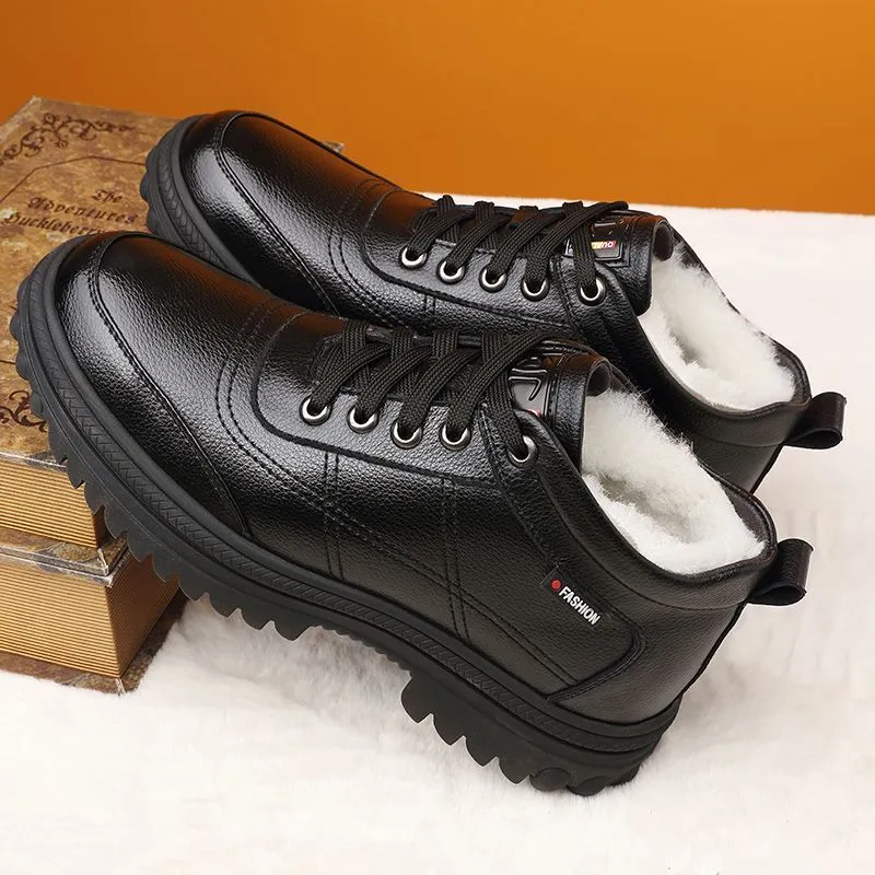 Genuine Leather leather broken size leak-picking men's cotton shoes dad shoes winter fleece-lined warm cotton leather shoes men's high-top cotton shoes