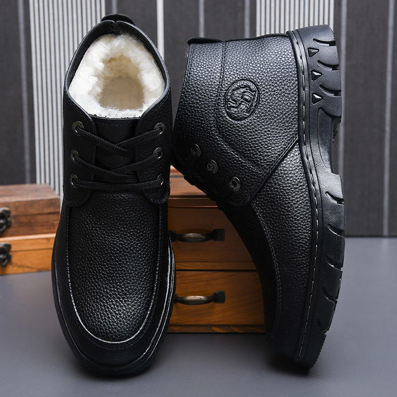 [Wool lining] Winter cotton shoes men's middle-aged and elderly casual leather shoes fleece-lined thick warm cold-proof dad shoes