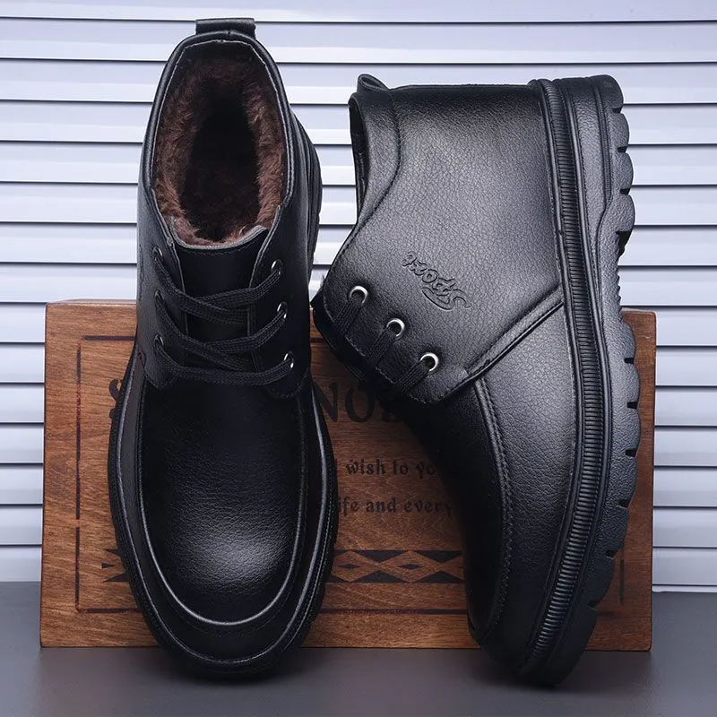 [Wool lining] Winter cotton shoes men's middle-aged and elderly casual leather shoes fleece-lined thick warm cold-proof dad shoes