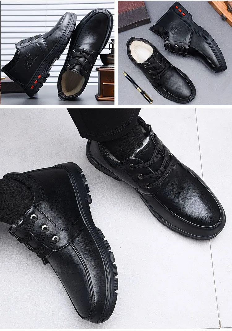 [Wool lining] Winter cotton shoes men's middle-aged and elderly casual leather shoes fleece-lined thick warm cold-proof dad shoes