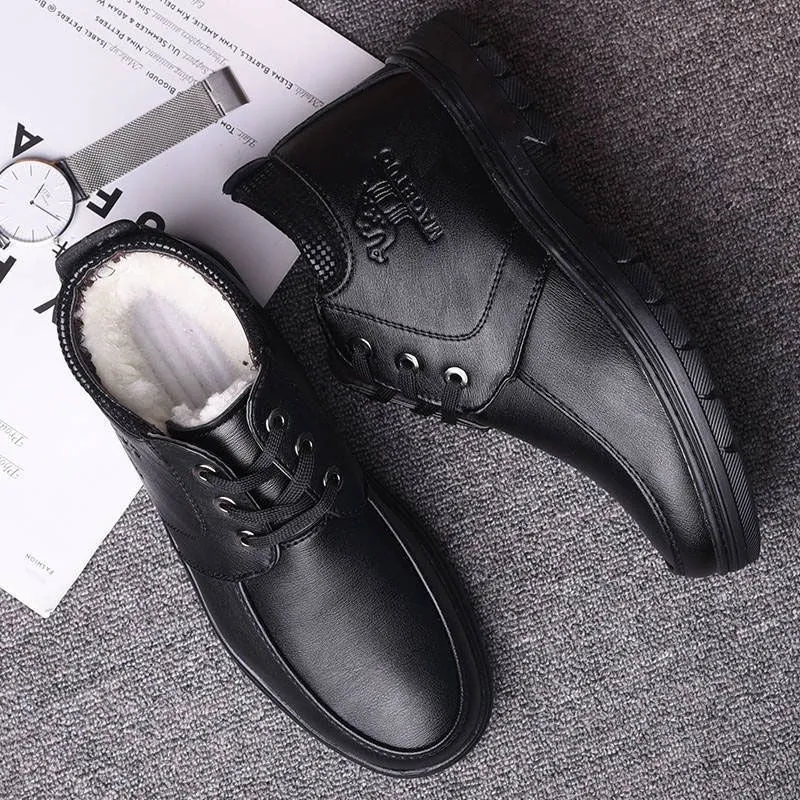 [Wool lining] Winter cotton shoes men's middle-aged and elderly casual leather shoes fleece-lined thick warm cold-proof dad shoes