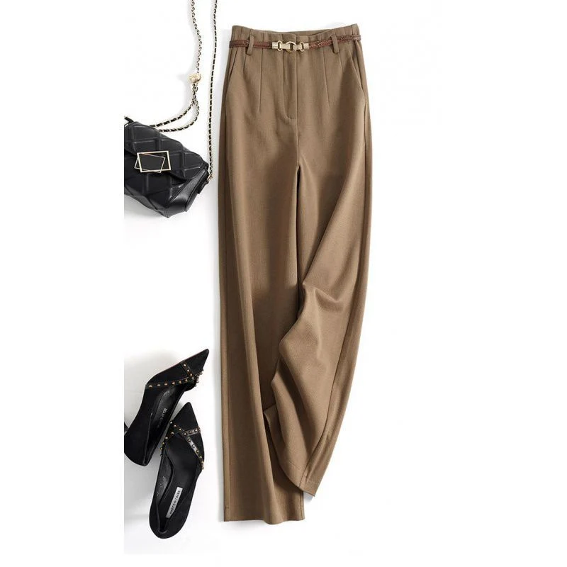Lazy Style Woolen Pants for Women, New Autumn and Winter Wide-Leg Pants, Long Straight-Leg Pants, Thickened Woolen Casual Pants for Women