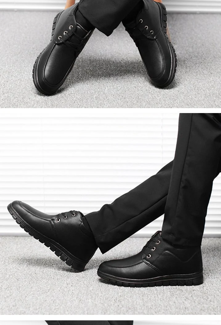 Middle-aged and elderly men's cotton-padded shoes warm leather shoes casual fleece-lined thickened dad shoes non-slip men's snow boots winter men's shoes