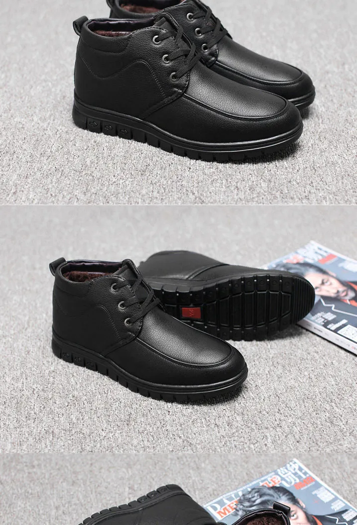 Middle-aged and elderly men's cotton-padded shoes warm leather shoes casual fleece-lined thickened dad shoes non-slip men's snow boots winter men's shoes