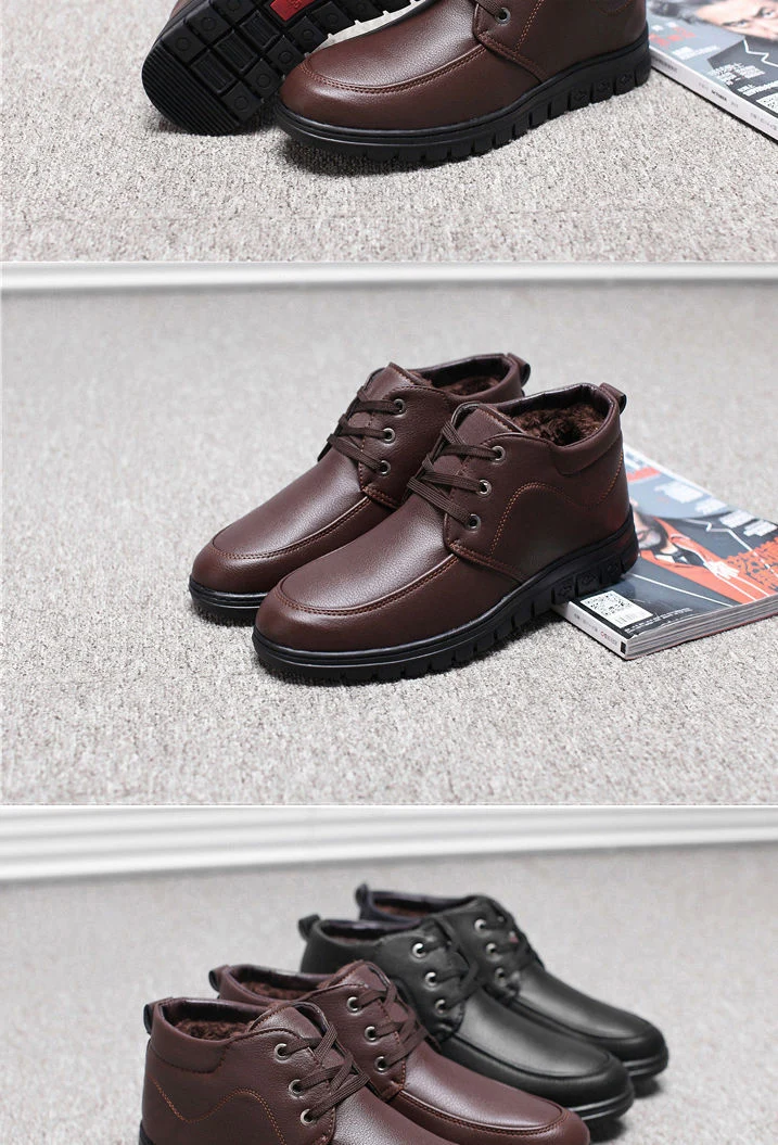 Middle-aged and elderly men's cotton-padded shoes warm leather shoes casual fleece-lined thickened dad shoes non-slip men's snow boots winter men's shoes