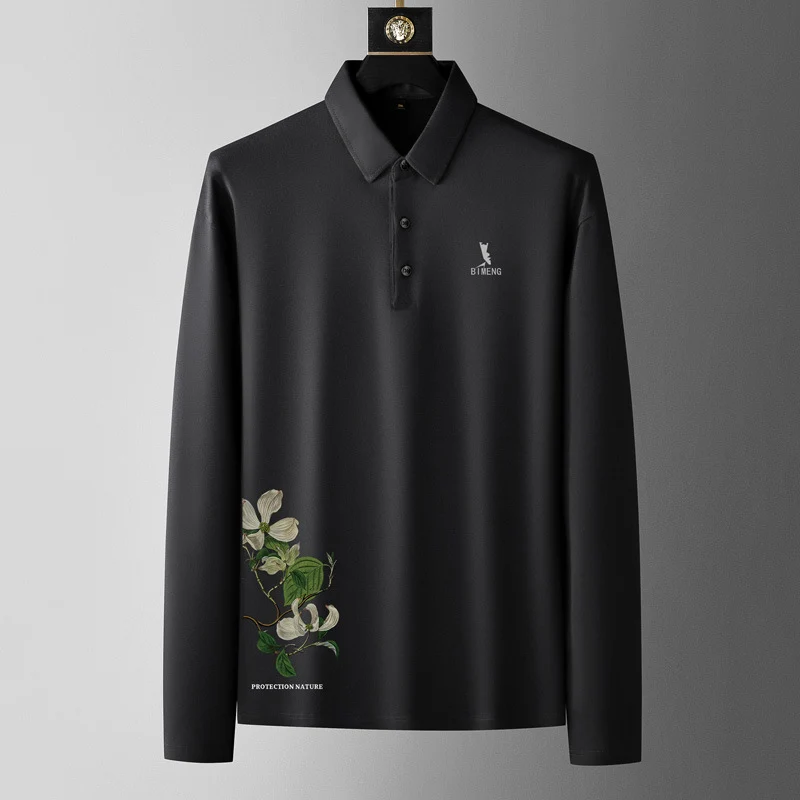 Fat guy lapel long-sleeved T-shirt men's plus size polo shirt fat youth autumn T-shirt bottoming shirt