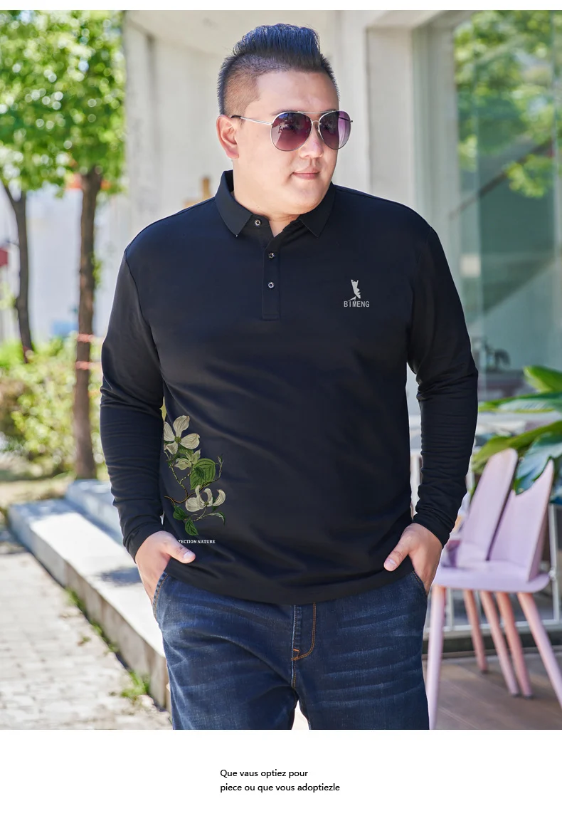 Fat guy lapel long-sleeved T-shirt men's plus size polo shirt fat youth autumn T-shirt bottoming shirt