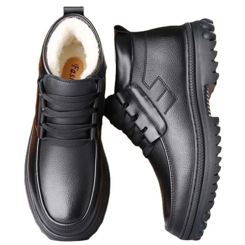 Men's Cotton Shoes Winter Fleece-lined Thickened Warm Real Cowhide Fleece Shoes Gao Bang Non-slip Deodorant Work Shoes Dad Shoes