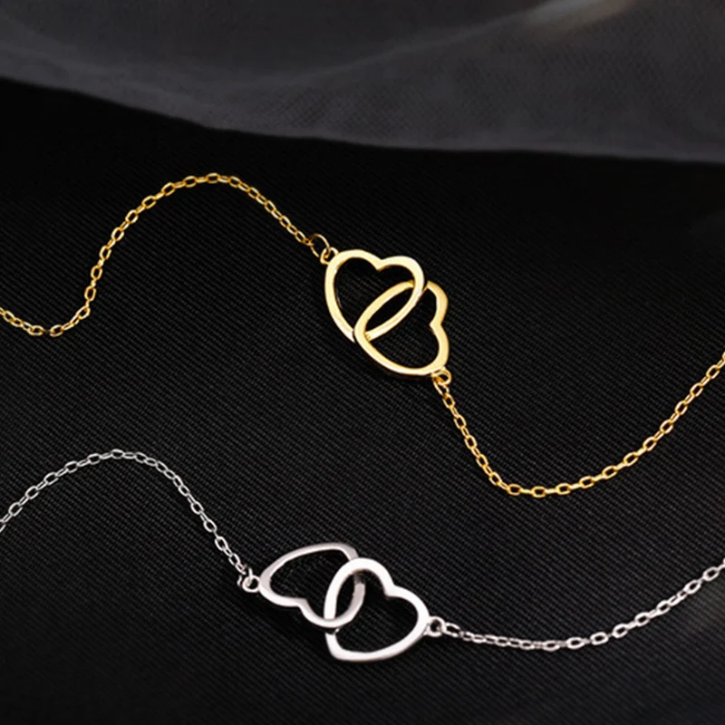 Japanese and Korean Style Ins Cold Style Metal Alloy Peach Heart Double Heart Necklace Women's Ring-Link Small Love Necklace