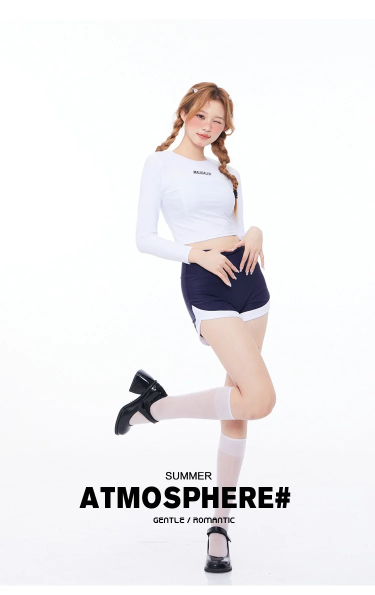 One-Piece Drop-Shipping Japanese and Korean Style Long-Sleeve Swimwear for Women, Two-Piece Conservative Sun-Protective Sports Swimsuit, Fresh Style for Students, Wholesale Swimwear