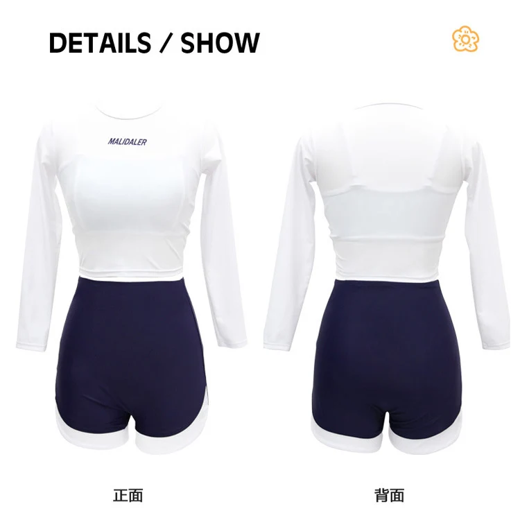 One-Piece Drop-Shipping Japanese and Korean Style Long-Sleeve Swimwear for Women, Two-Piece Conservative Sun-Protective Sports Swimsuit, Fresh Style for Students, Wholesale Swimwear