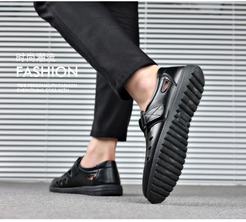 Leather cowhide special clearance shoes hollow leather sandals men's casual hole shoes middle-aged business dad shoes