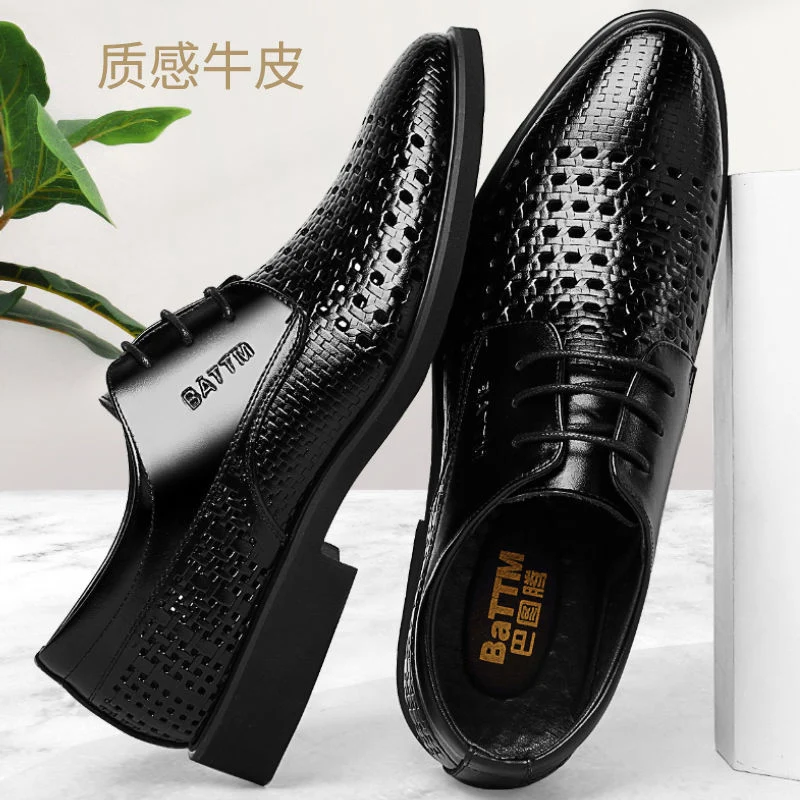 Ba Totem Summer Men's Shoes Genuine Leather Hollow Breathable Leather Shoes Men's Shoes Men's Korean Fashionable Business Dress Shoes Men's