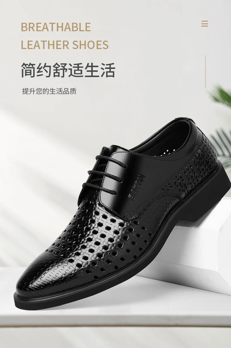 Ba Totem Summer Men's Shoes Genuine Leather Hollow Breathable Leather Shoes Men's Shoes Men's Korean Fashionable Business Dress Shoes Men's