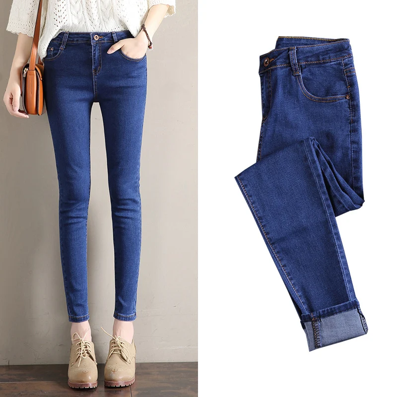 Dark Blue Jeans Women's 2023 New Summer High Waist Summer Thin Stretch Slim-Fit Small Feet Nine-point Tight