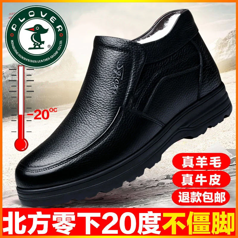 [First layer of cowhide] autumn and winter genuine leather wool cotton shoes men plus velvet padded warm dad shoes