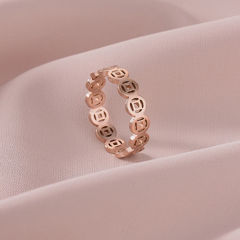 European and American Hot Titanium Steel Full Diamond Zircon Ring 18k Rose Gold Index Finger Couple Ring Ins Simple Trendy Jewelry for Women