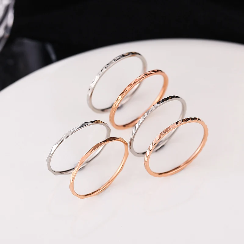Wish Elegant Korean Style Simple Titanium Steel Ring Women's Diamond Stainless Steel Ring Couple's Fashion Internet Celebrity Ring