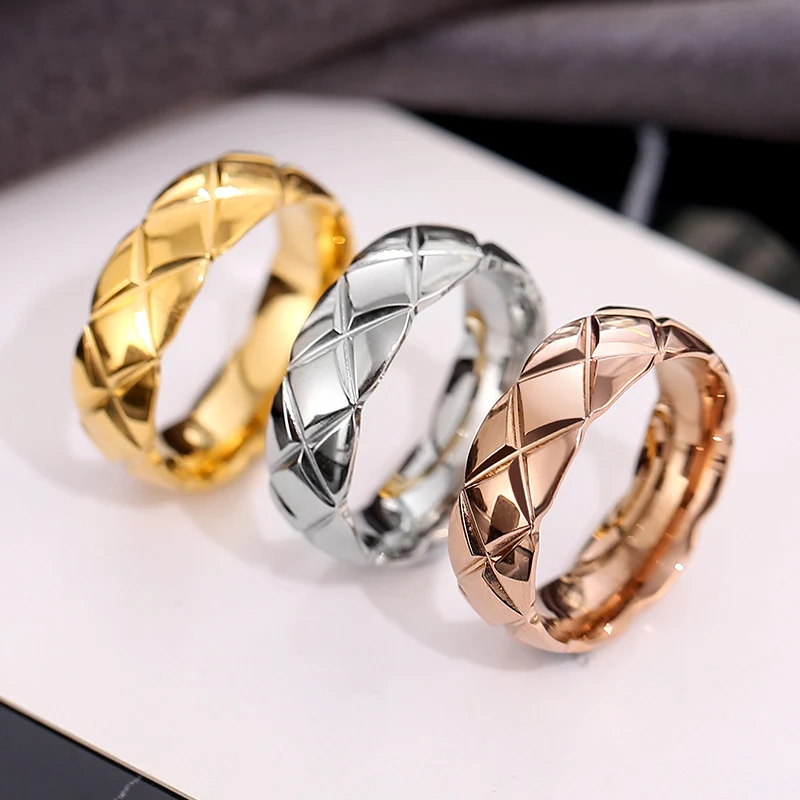 Wish Elegant Korean Style Simple Titanium Steel Ring Women's Diamond Stainless Steel Ring Couple's Fashion Internet Celebrity Ring
