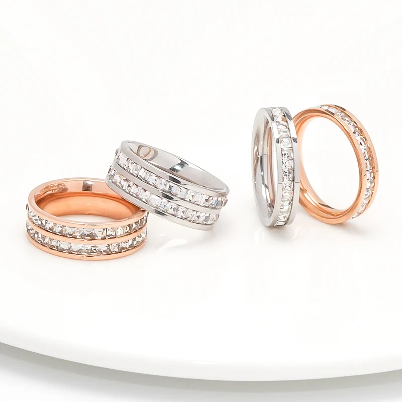 Wish Elegant Korean Style Simple Titanium Steel Ring Women's Diamond Stainless Steel Ring Couple's Fashion Internet Celebrity Ring