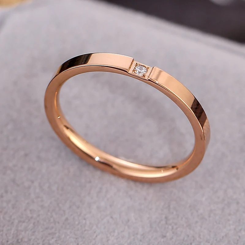Wish Elegant Korean Style Simple Titanium Steel Ring Women's Diamond Stainless Steel Ring Couple's Fashion Internet Celebrity Ring
