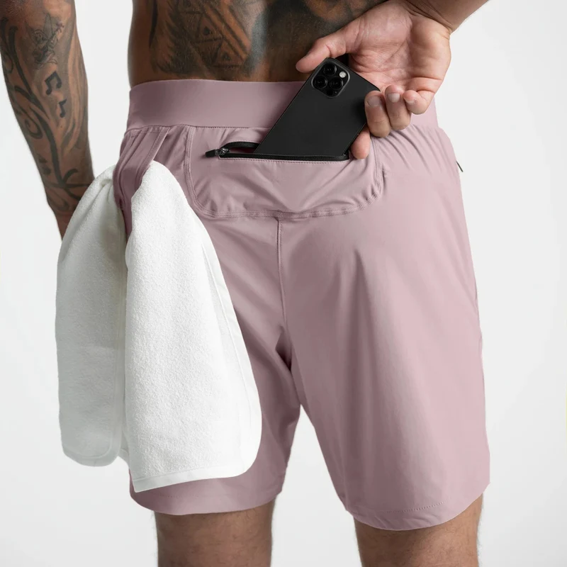 Crazy muscle men's shorts single layer woven quick-drying solid color running fitness sports casual American fifth pants