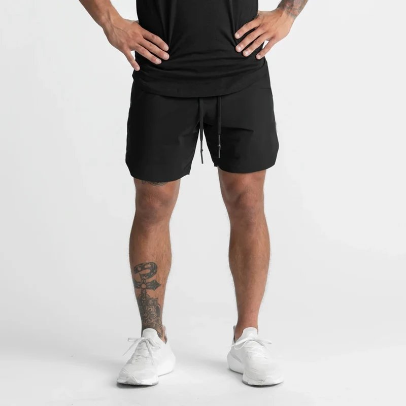 Crazy muscle men's shorts single layer woven quick-drying solid color running fitness sports casual American fifth pants