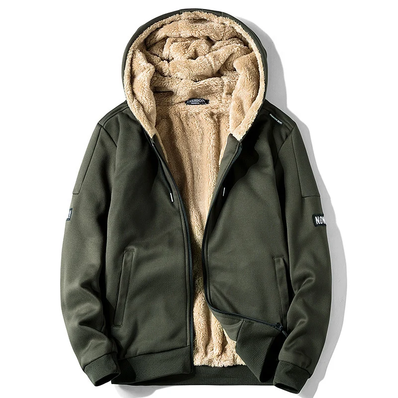 Autumn and Winter New Casual Cardigan Sweater Men's fleece-lined Hooded Men's Sweater Loose Sports Zipper Knitted Jacket