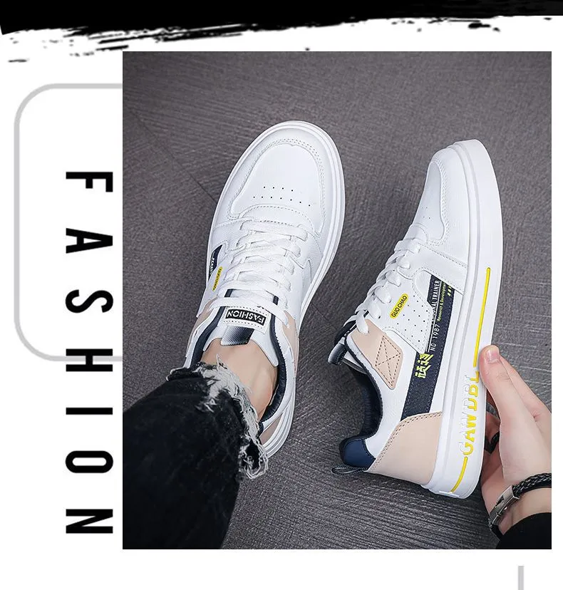 Men's Shoes Korean Style Trendy All-match Trendy Shoes Sports Winter 2023 New White Shoes Skate Shoes Waterproof Casual Leather Shoes