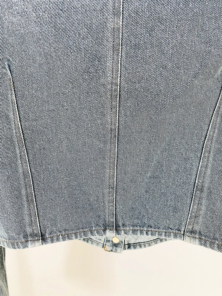 In Stock 2026 European and American Celebrity Style New Round-Neck Lion Buckle Ultra-Short Washed Denim Jacket