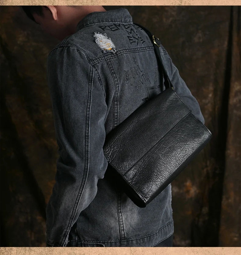 Ancient Trendy Guest Genuine Leather Men's Bag Single Shoulder Crossbody Bag Handmade Cowhide Backpack Simple Small Bag Crazy Horse Leather Men's Bag