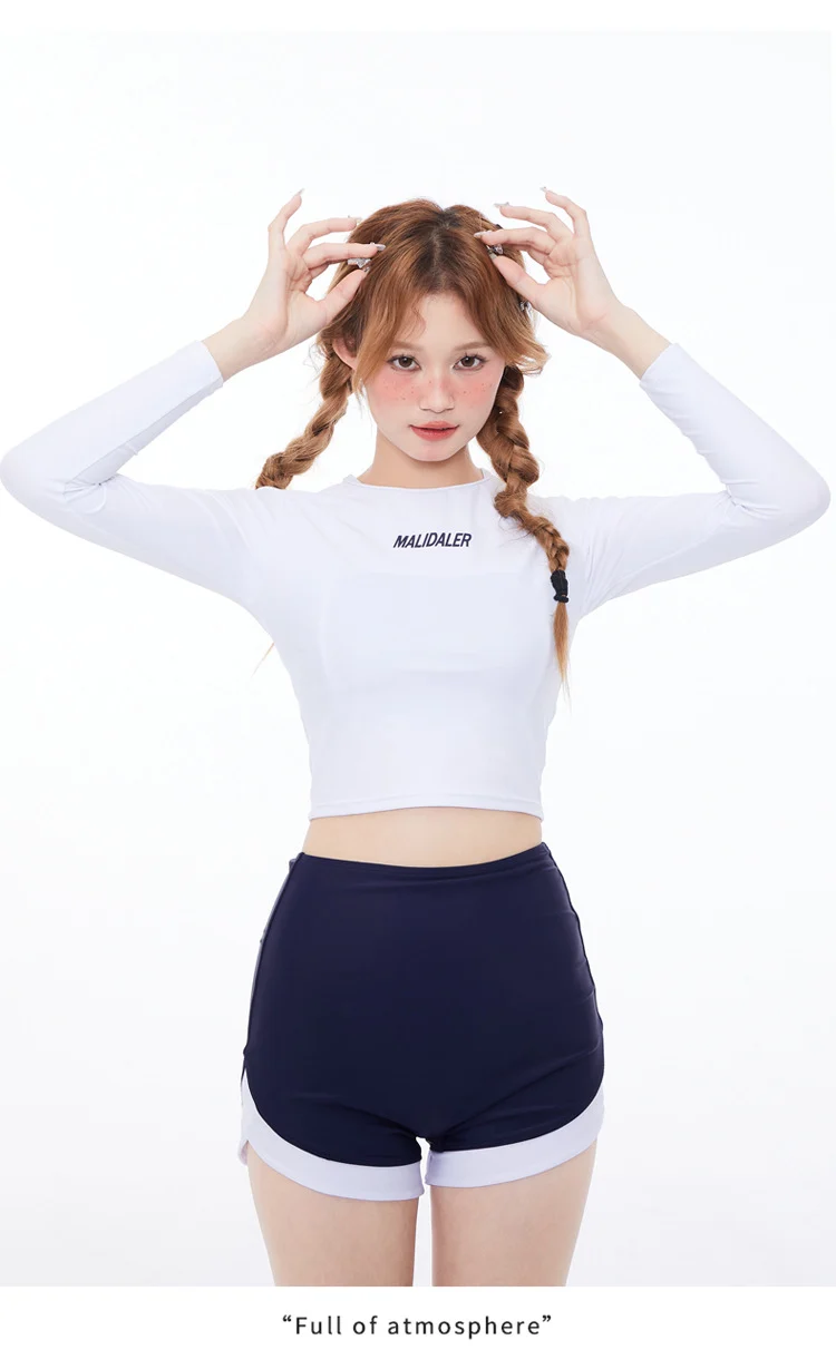 One-Piece Drop-Shipping Japanese and Korean Style Long-Sleeve Swimwear for Women, Two-Piece Conservative Sun-Protective Sports Swimsuit, Fresh Style for Students, Wholesale Swimwear