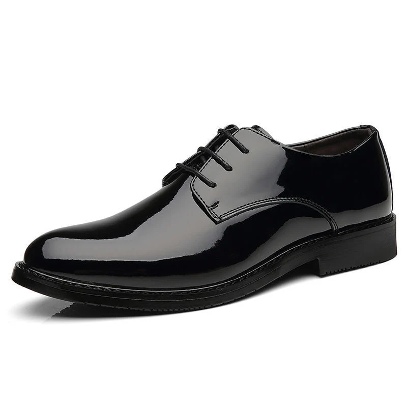 Men's Business Formal Wear Genuine Leather Black Patent Leather Shoes Men's Trendy Shoes for Work Spring and Autumn Korean Style British Pointed Toe Men's Shoes