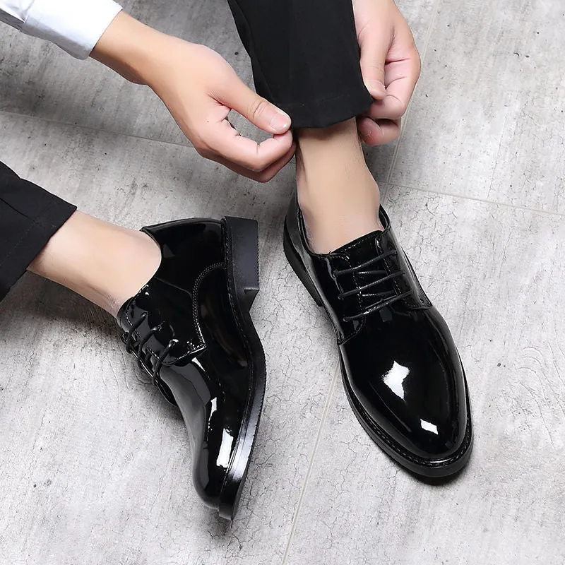 Men's Business Formal Wear Genuine Leather Black Patent Leather Shoes Men's Trendy Shoes for Work Spring and Autumn Korean Style British Pointed Toe Men's Shoes