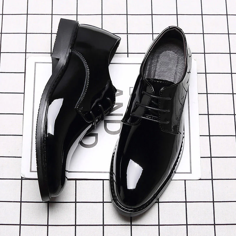 Men's Business Formal Wear Genuine Leather Black Patent Leather Shoes Men's Trendy Shoes for Work Spring and Autumn Korean Style British Pointed Toe Men's Shoes