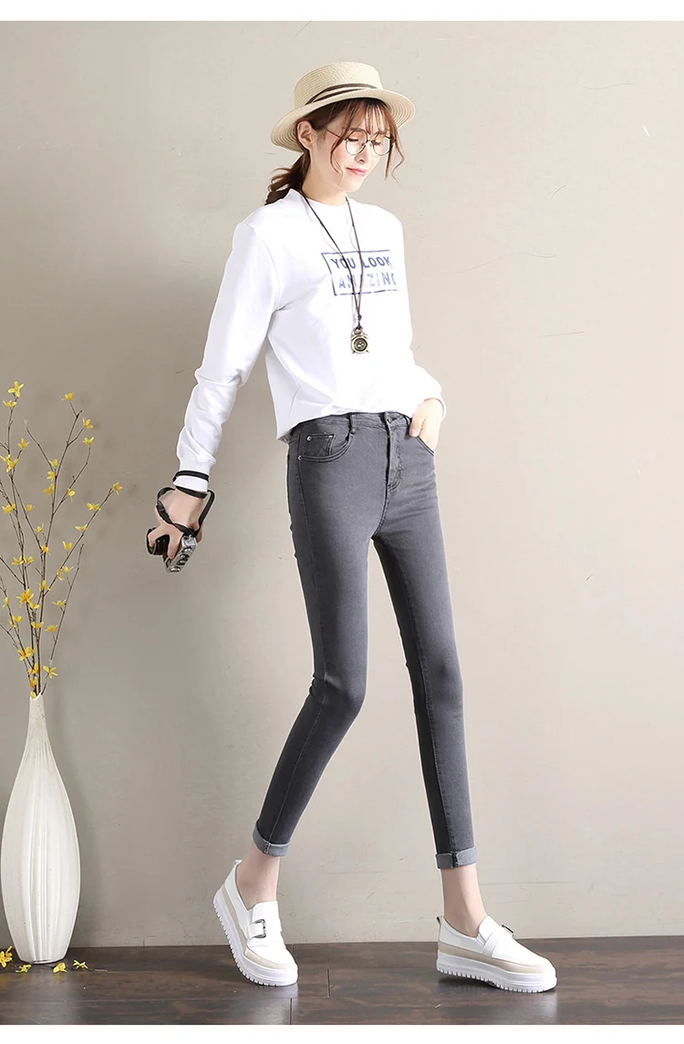 Dark Blue Jeans Women's 2023 New Summer High Waist Summer Thin Stretch Slim-Fit Small Feet Nine-point Tight