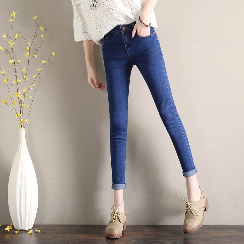 Dark Blue Jeans Women's 2023 New Summer High Waist Summer Thin Stretch Slim-Fit Small Feet Nine-point Tight