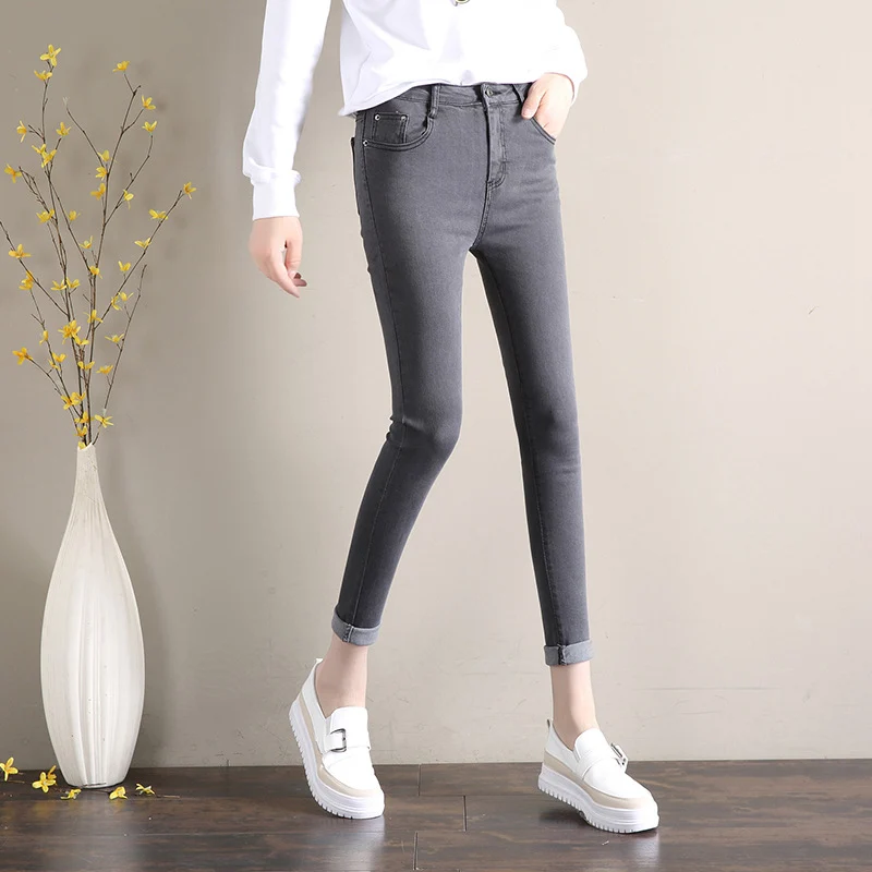 Dark Blue Jeans Women's 2023 New Summer High Waist Summer Thin Stretch Slim-Fit Small Feet Nine-point Tight