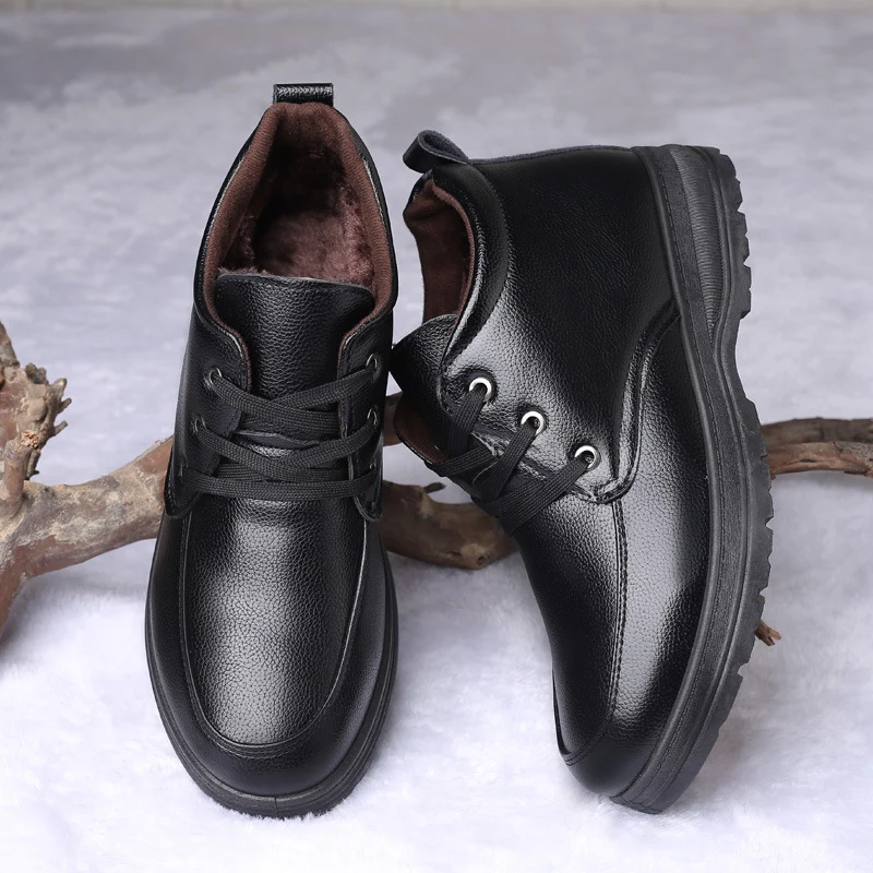 Popular men's cotton shoes genuine leather cotton boots pilot quick-heating shoes fleece-lined warm cotton leather shoes wool warm snow boots