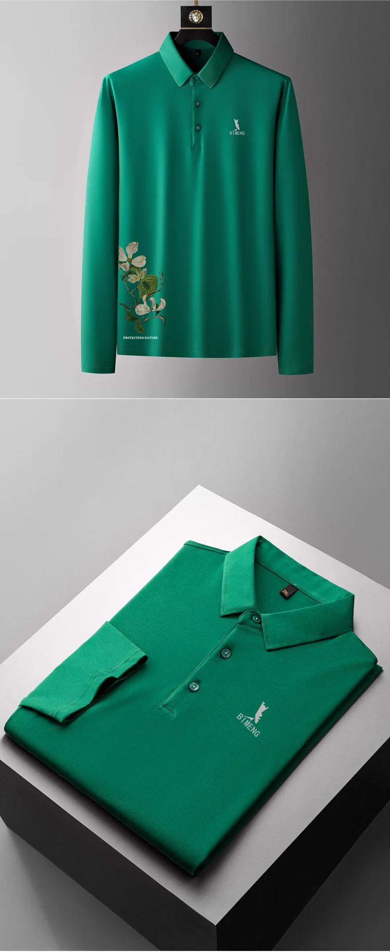 Fat guy lapel long-sleeved T-shirt men's plus size polo shirt fat youth autumn T-shirt bottoming shirt