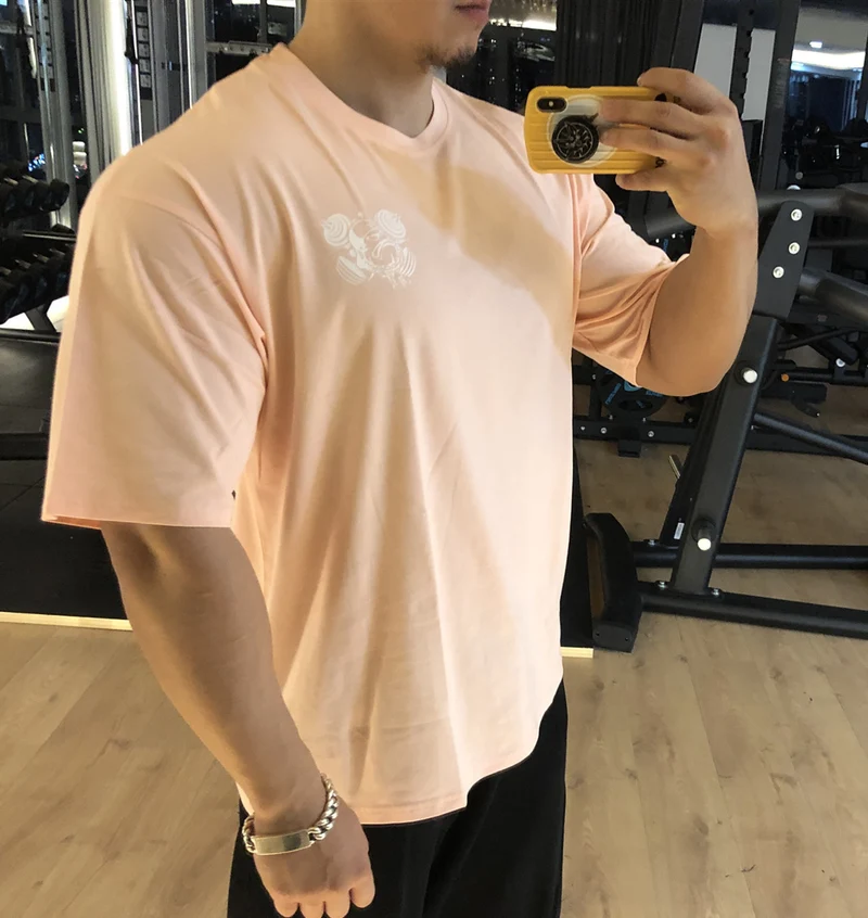 MUSCLE PUNK Original Loose plus size Half-sleeved T-shirt Men's Fashion Brand Printed Fitness Crewneck Top Short-sleeved