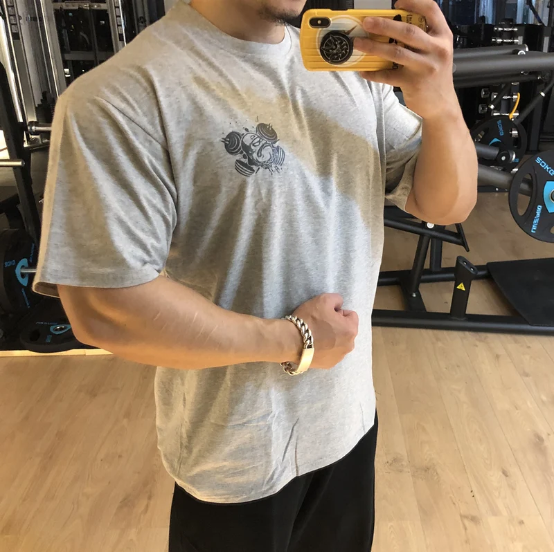 MUSCLE PUNK Original Loose plus size Half-sleeved T-shirt Men's Fashion Brand Printed Fitness Crewneck Top Short-sleeved