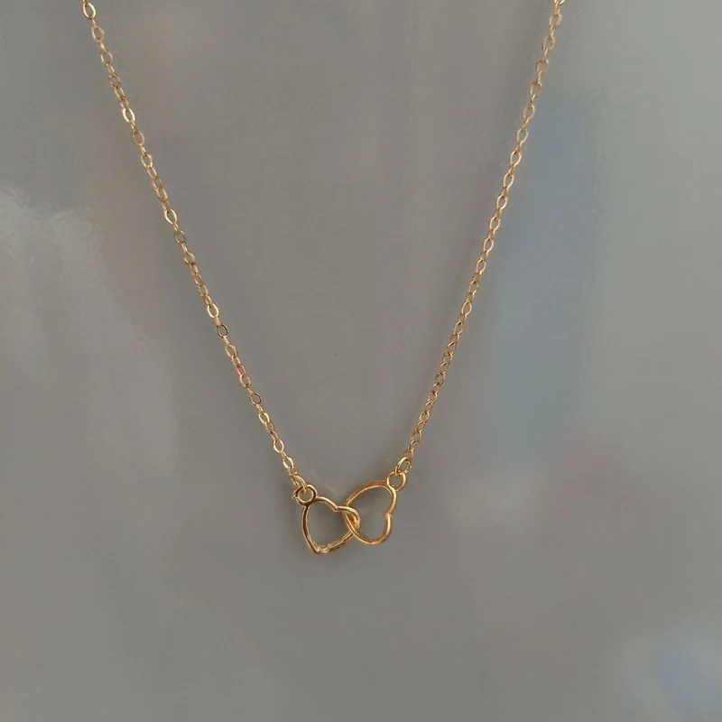 Japanese and Korean Style Ins Cold Style Metal Alloy Peach Heart Double Heart Necklace Women's Ring-Link Small Love Necklace