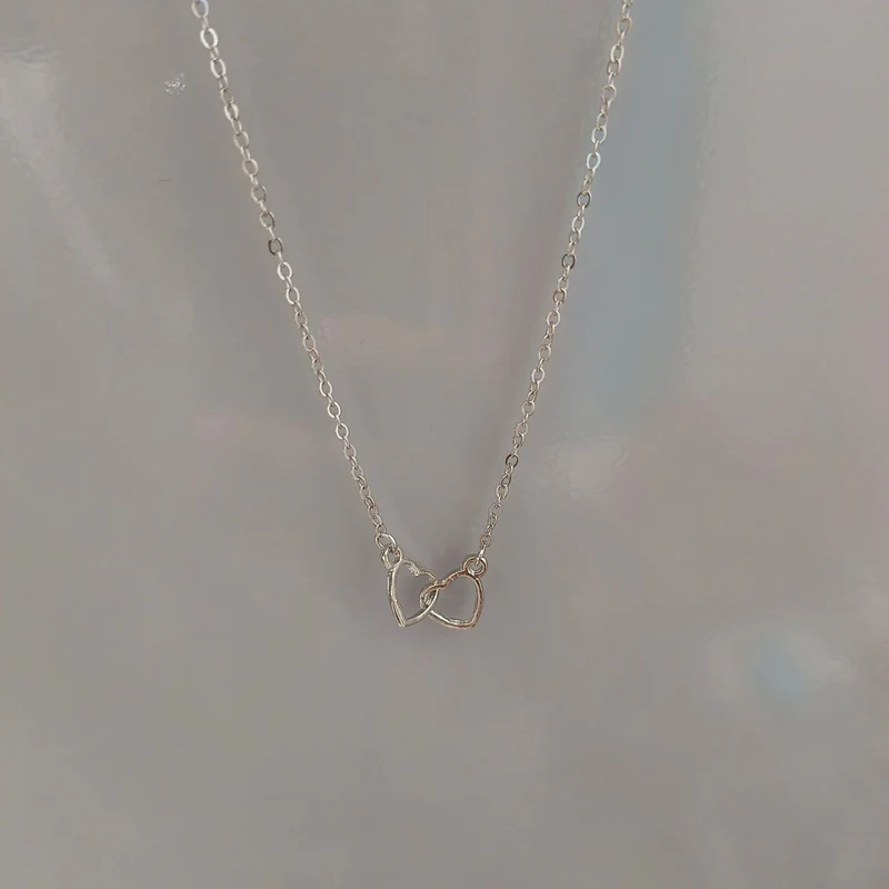 Japanese and Korean Style Ins Cold Style Metal Alloy Peach Heart Double Heart Necklace Women's Ring-Link Small Love Necklace